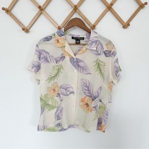 Vintage 100% Silk Tori Richard Sheer Pastel Tropical Floral Button Down Blouse
